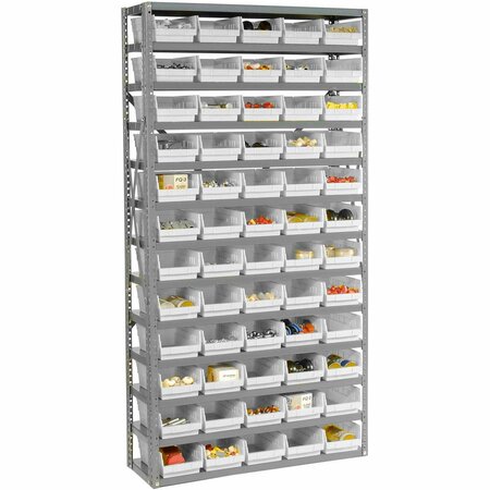 GLOBAL INDUSTRIAL Steel Shelving with 96 4inH Plastic Shelf Bins Ivory, 36x12x72-13 Shelves 603443WH